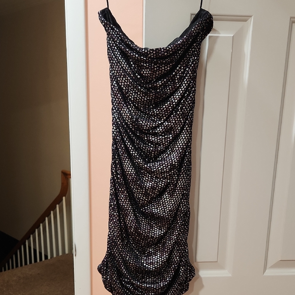 Express Black and Silver Ruched Mini Dress